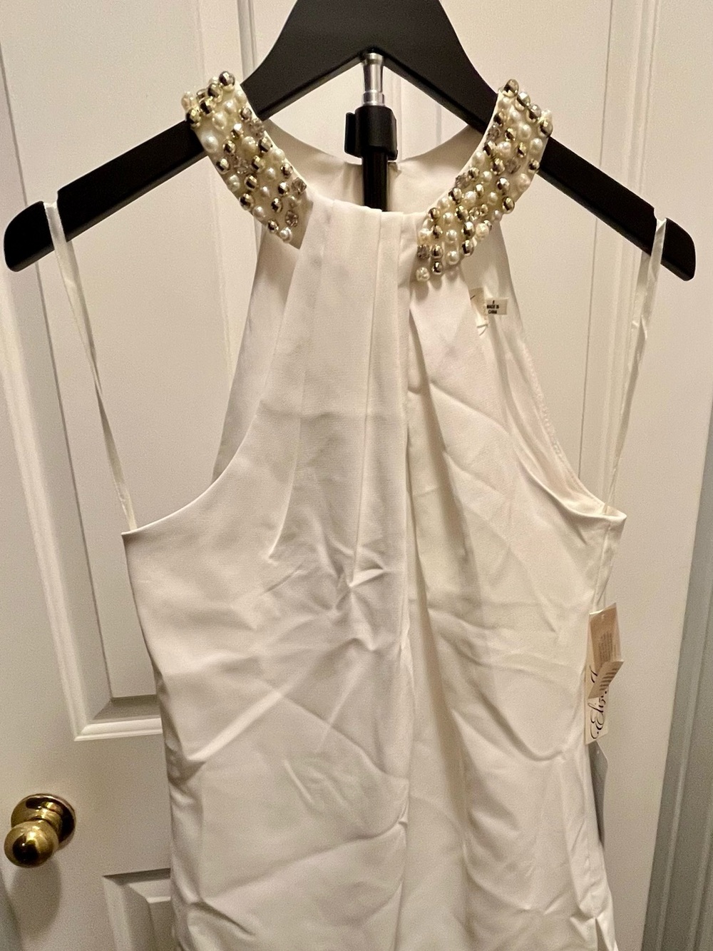 Eliza J White Pearl-Embellished Halter Top